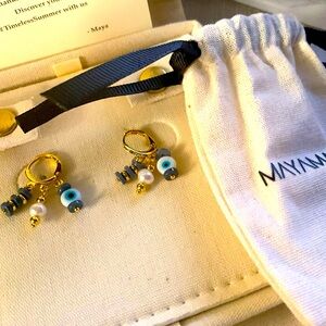 Dainty Delicate Beautiful presentation evil eye gold tone earrings